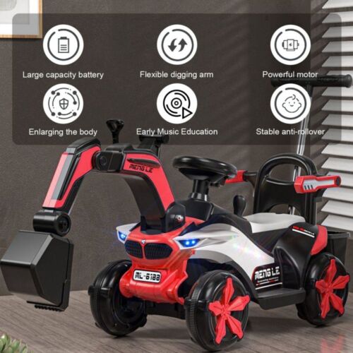 Bluetooth-Enabled Electric Excavator Toy Car for Kids with Helmet and Rear  Scoop Attachment