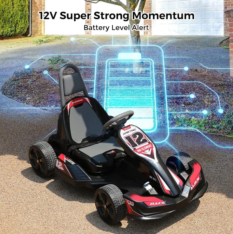 KIDSCLEANCAR: Portable Go Kart, 12v Ride On Race Car, Variable