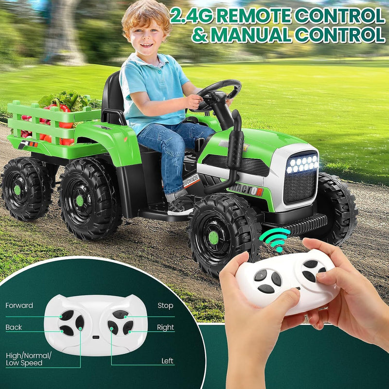 12V Electric Ride-On Tractor with Trailer for Kids - Remote Controlled