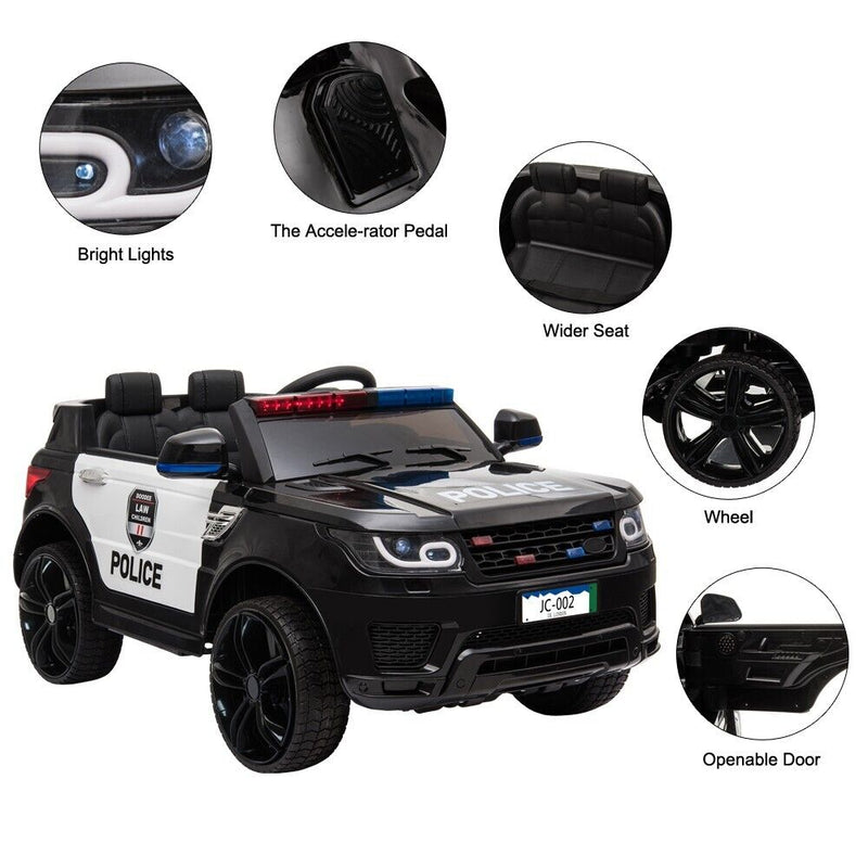 12V Electric Police Car Ride On SUV for Kids with Remote Control Bla