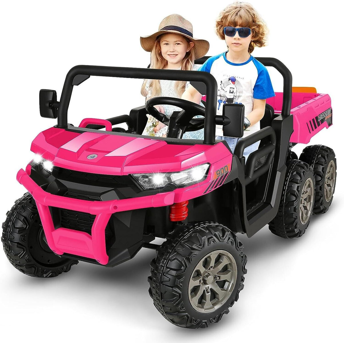 2 Seat Pink Dump Truck Ride On Toy with 24V Battery Power and 6 Wheels