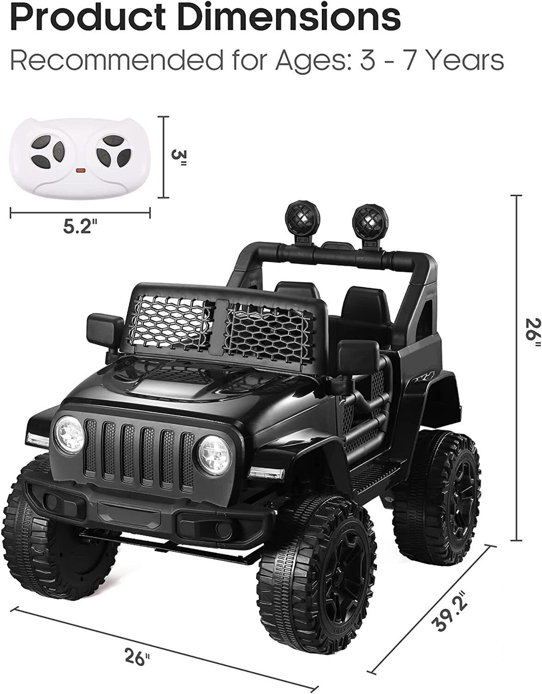 2 Seater Electric Ride On Jeep for Kids with Remote Control 12V 7AH