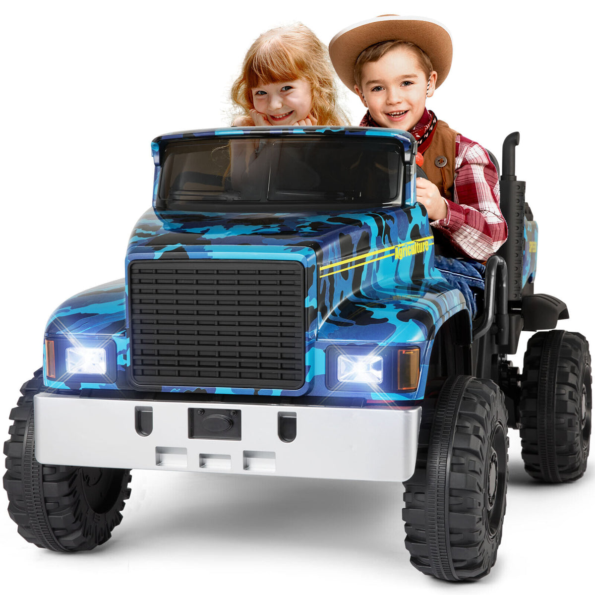 2 Seater 24V Battery Powered Kids Ride On Truck with Camo Design and 3