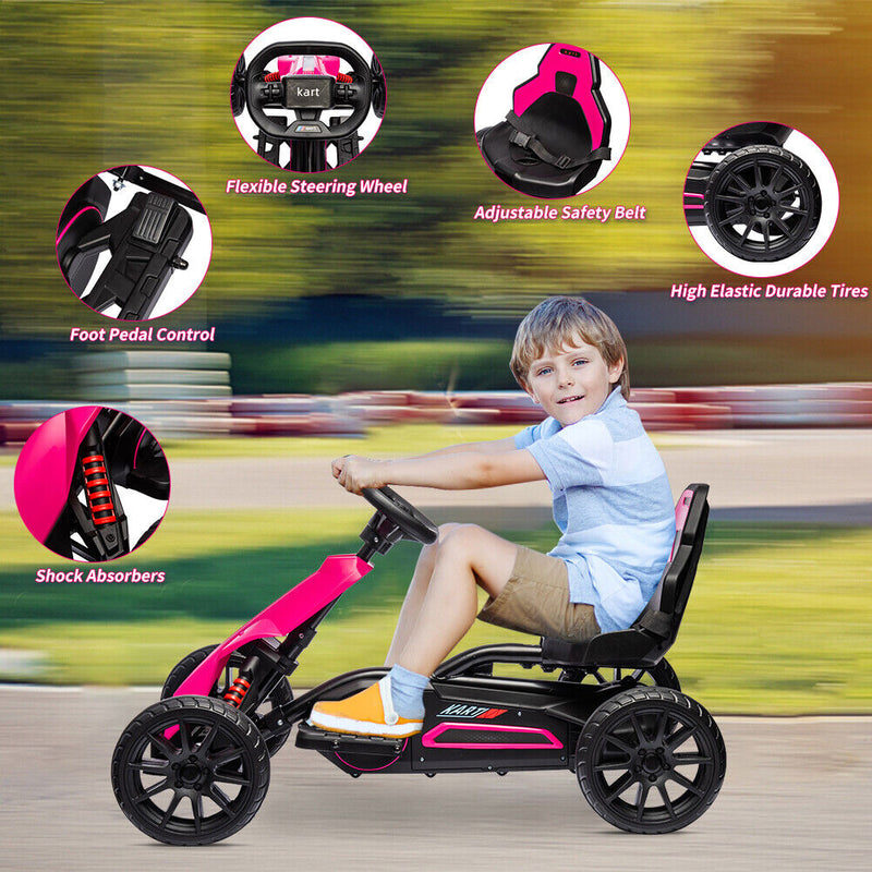 Adjustable Seat 4-Wheel Pedal Go Kart for Kids with Safety Belt