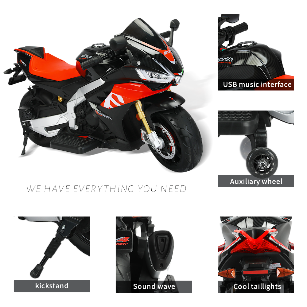 Aprilia 24V Kids Electric Motorbike with Battery Power and LED Lights