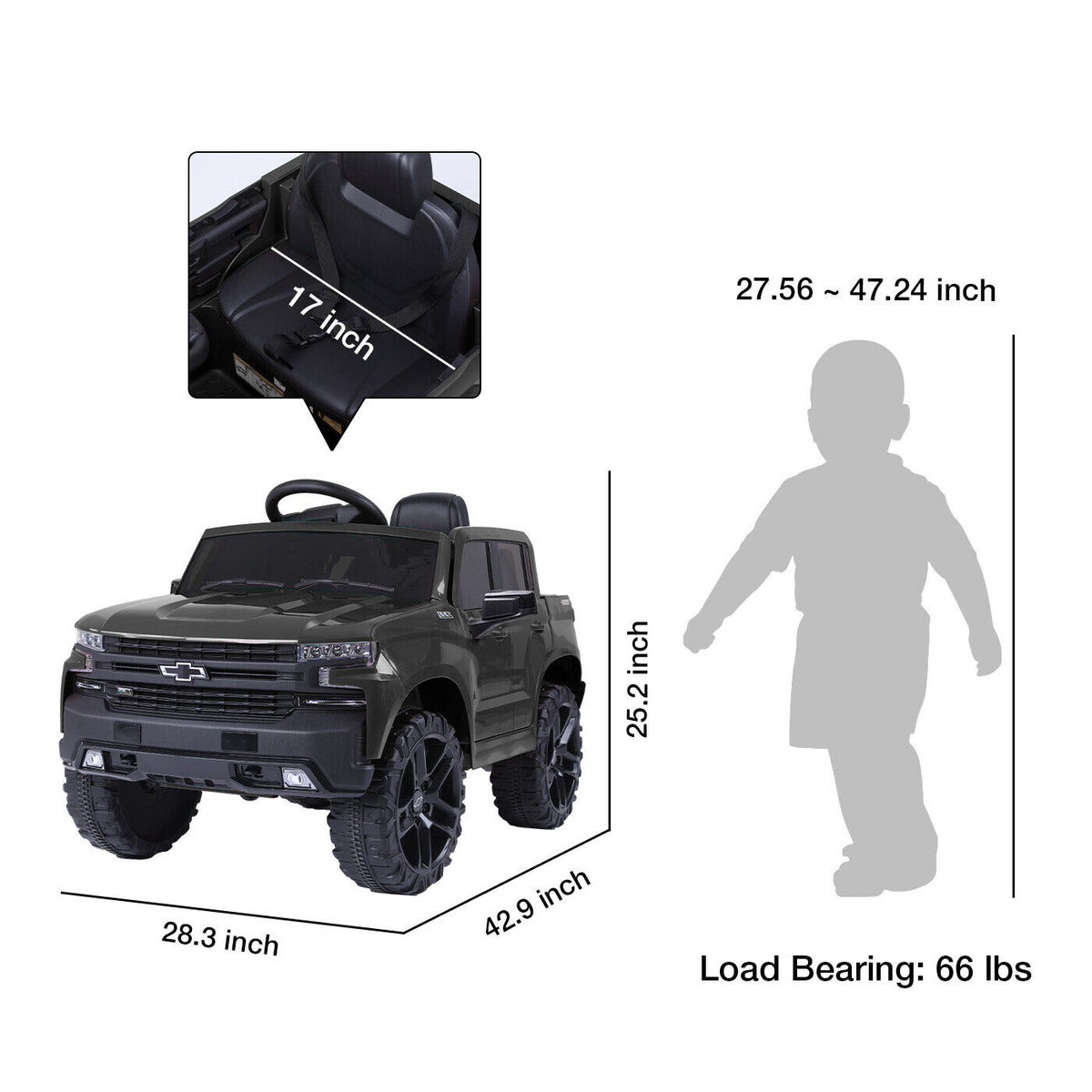 Chevrolet Silverado 12V Kids Electric Ride On Car with Remote Control