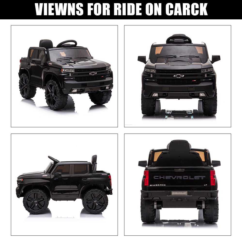 Chevrolet Silverado 12V Kids Ride On Truck with Remote Control Black