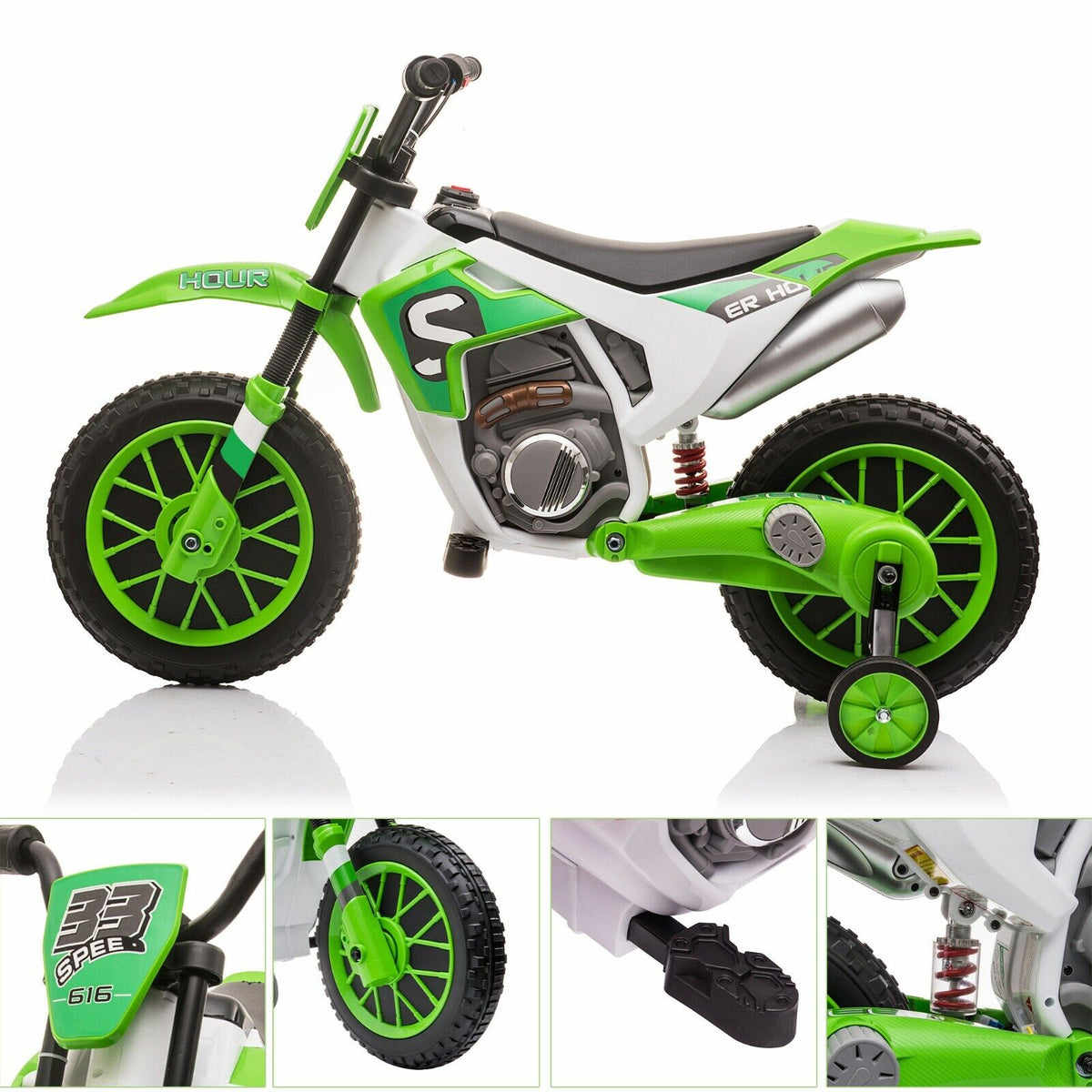 Electric Dirt Bike for Kids with Training Wheels 12V Off Road Ride O