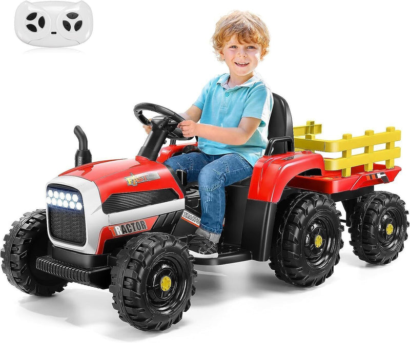 Electric Ride On Tractor for Kids with Trailer 12V Powered Fun