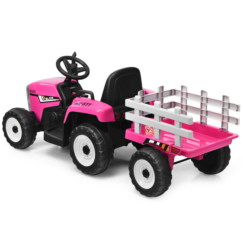 Fun and Functional 12V Pink Ride On Tractor with Trailer and Remote Co