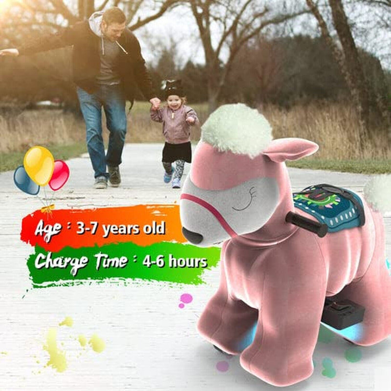 HOVER HEART Electric Alpaca Ride On Toy 6V Powered Animal Ride with W