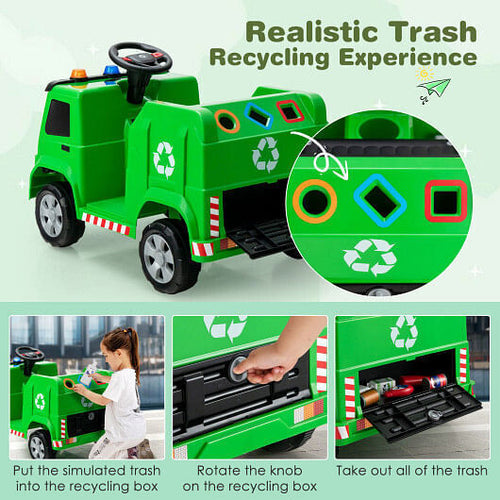 Interactive 12V Garbage Truck for Kids with Flashing Lights and Recycl