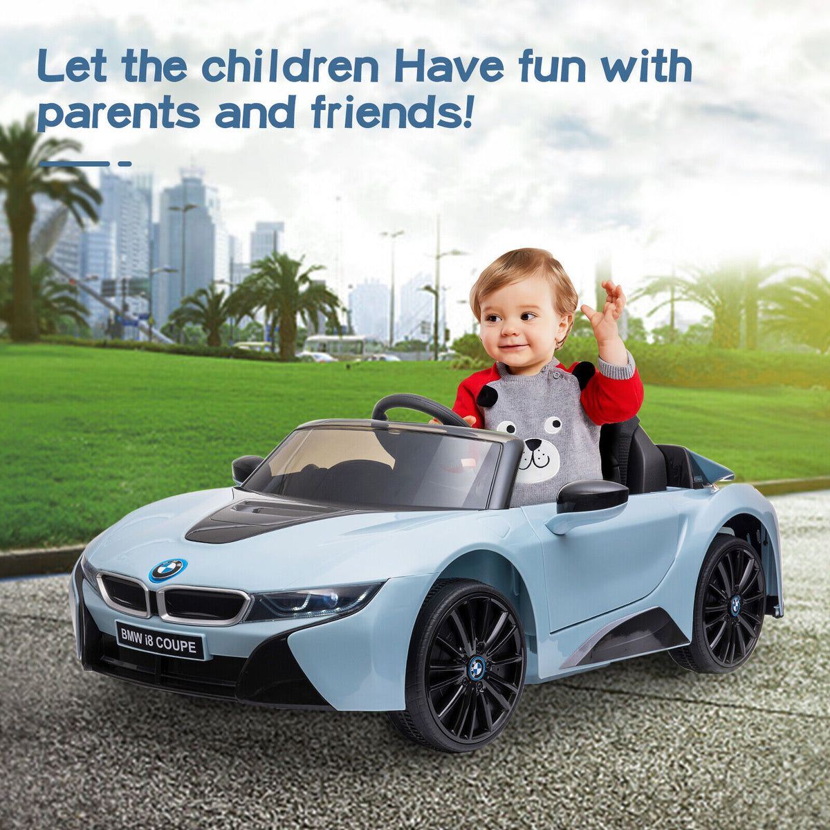 Licensed BMW i8 Electric Ride On Car with Remote Control MP3 Sound Effects LED Lights and Rear Wheel Suspension Blue