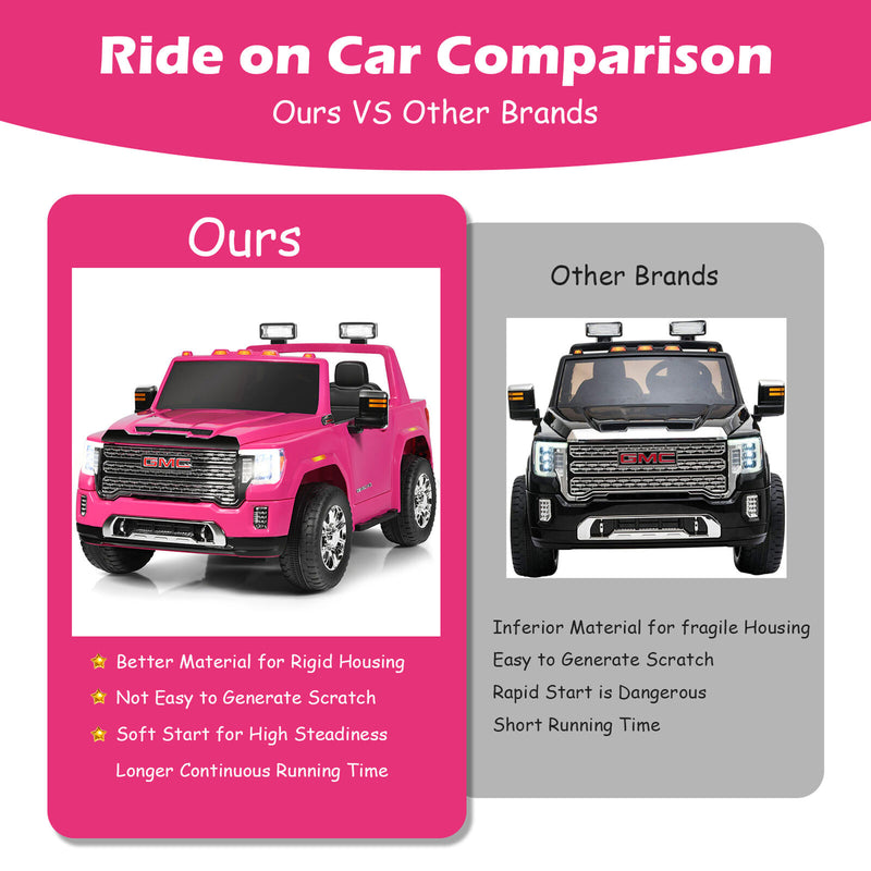 Licensed GMC 2-Seater Pink Ride On Truck for Kids with Remote Control - 12V