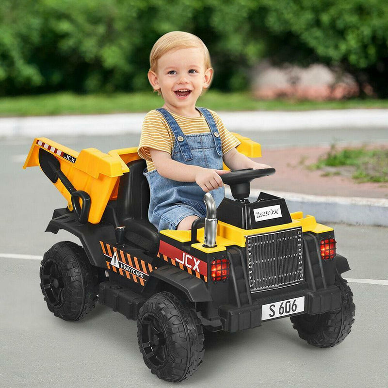 12V Electric Ride On Dump Truck with Remote Control for Kids - Construction Tractor with Working Bucket