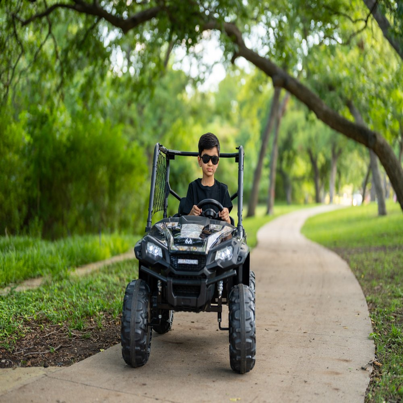 24V Electric UTV for Two Riders with Large Storage Compartment Dual Drive Option - Jet Black