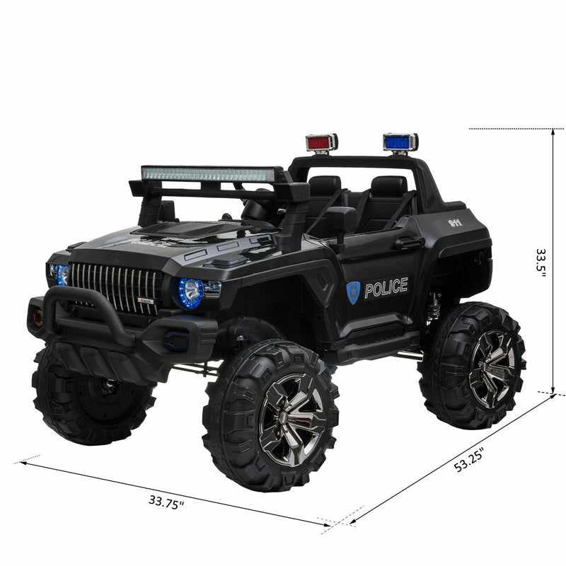 Police Truck RC Ride-On Car for Kids with Remote Control, LED Lights, and MP3 Player - Black