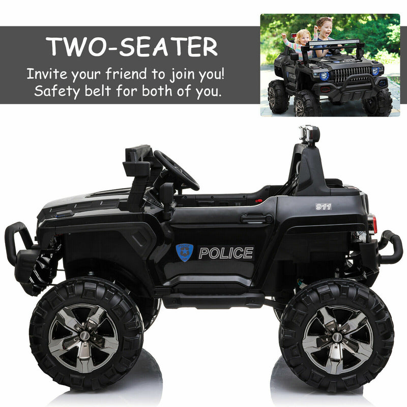 Police Truck RC Ride-On Car for Kids with Remote Control, LED Lights, and MP3 Player - Black