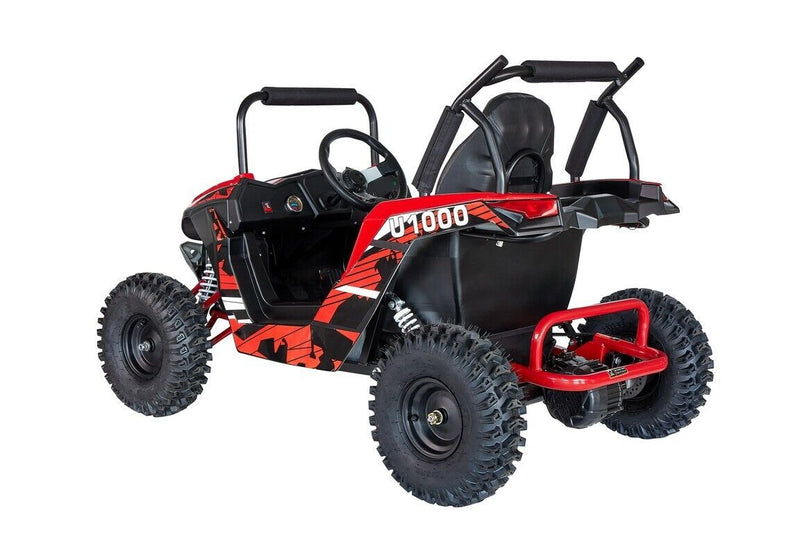 Red 48V 1000W UTV Children's Electric Three-Speed Single-Seat Brushless Roll Cage in a Vibrant Shade