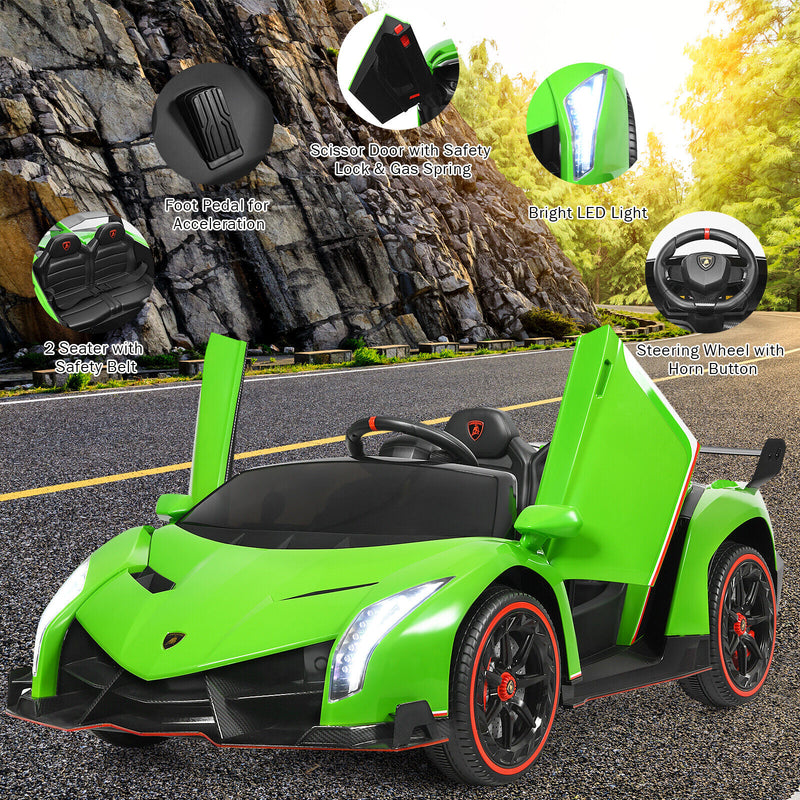 Licensed 12V Lamborghini Kids Ride On Car with RC & Swing Function - Green, 2-Seater