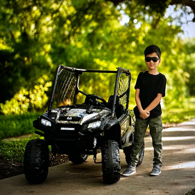 24V Electric UTV for Two Riders with Large Storage Compartment Dual Drive Option - Jet Black