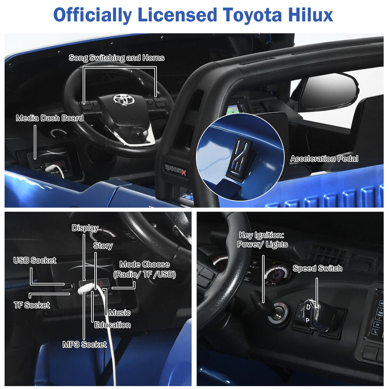 Licensed Toyota Hilux Ride On Truck Car - 2-Seater 4WD with Remote Control - Blue