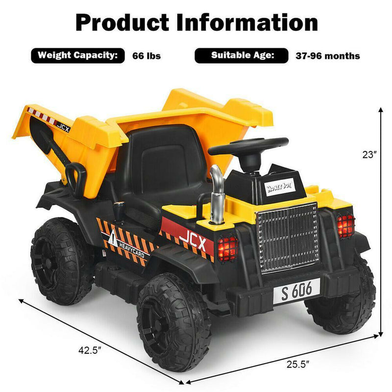 12V Electric Ride On Dump Truck with Remote Control for Kids - Construction Tractor with Working Bucket