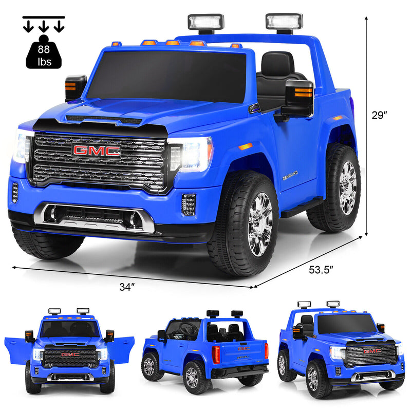 Licensed GMC 2-Seater Kids Ride On Truck with RC Control and Storage Box - Blue