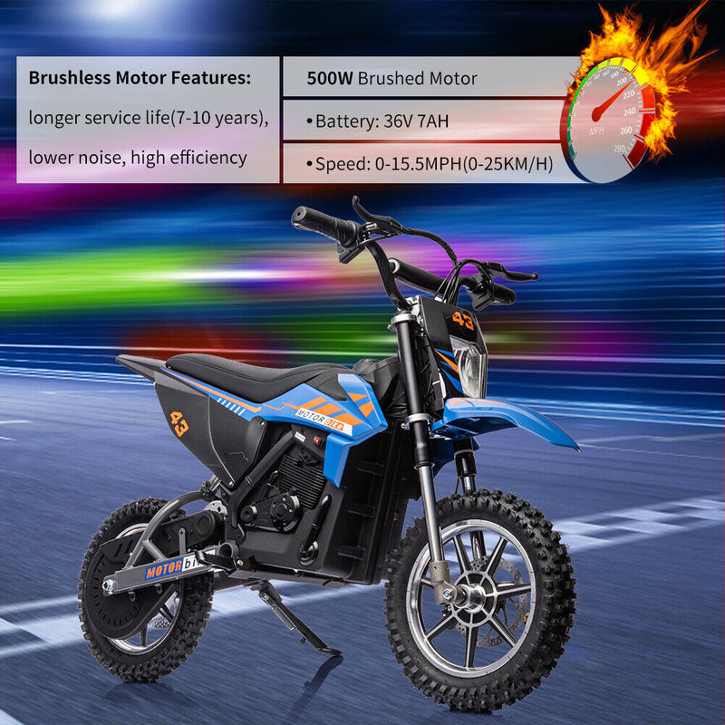 Powerful 36V Electric Dirt Bike for Kids with Variable Speed up to 15.5MPH