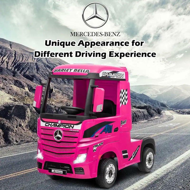 Electric Kids Toy Mercedes Benz Actros Remote Control Pink Ride-on Car 12V