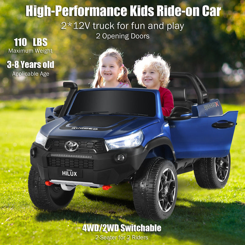 Licensed Toyota Hilux Ride On Truck Car - 2-Seater 4WD with Remote Control - Blue