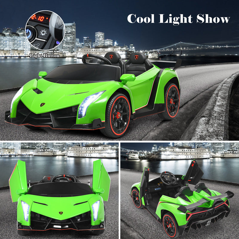 Licensed 12V Lamborghini Kids Ride On Car with RC & Swing Function - Green, 2-Seater