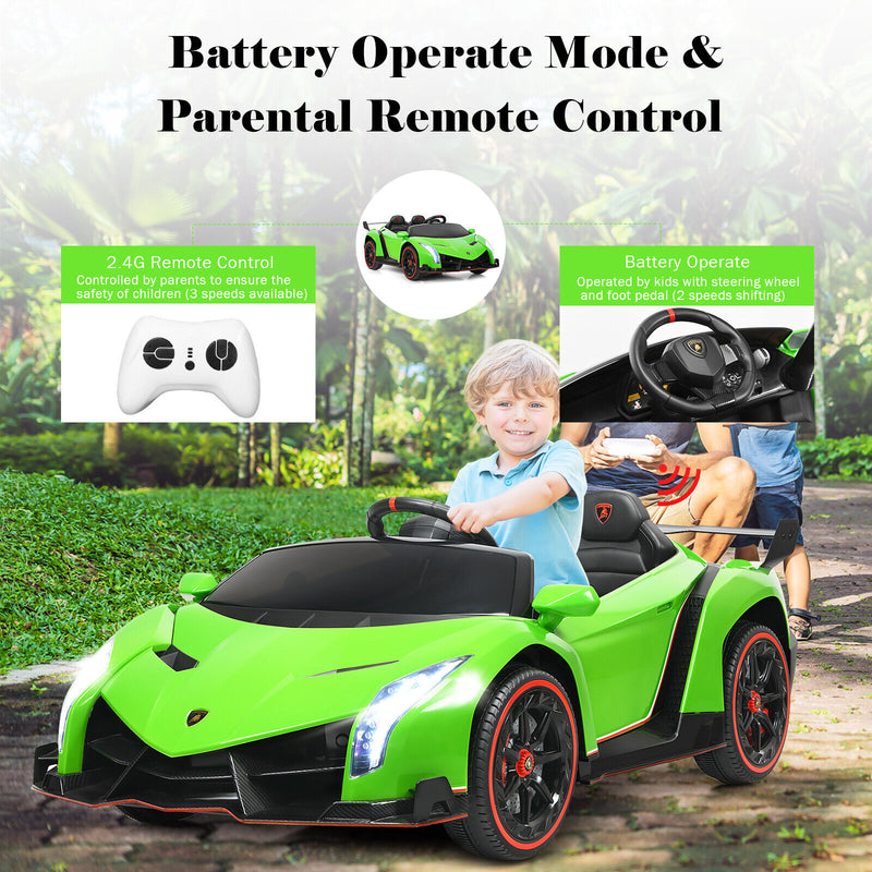 Licensed 12V Lamborghini Kids Ride On Car with RC & Swing Function - Green, 2-Seater