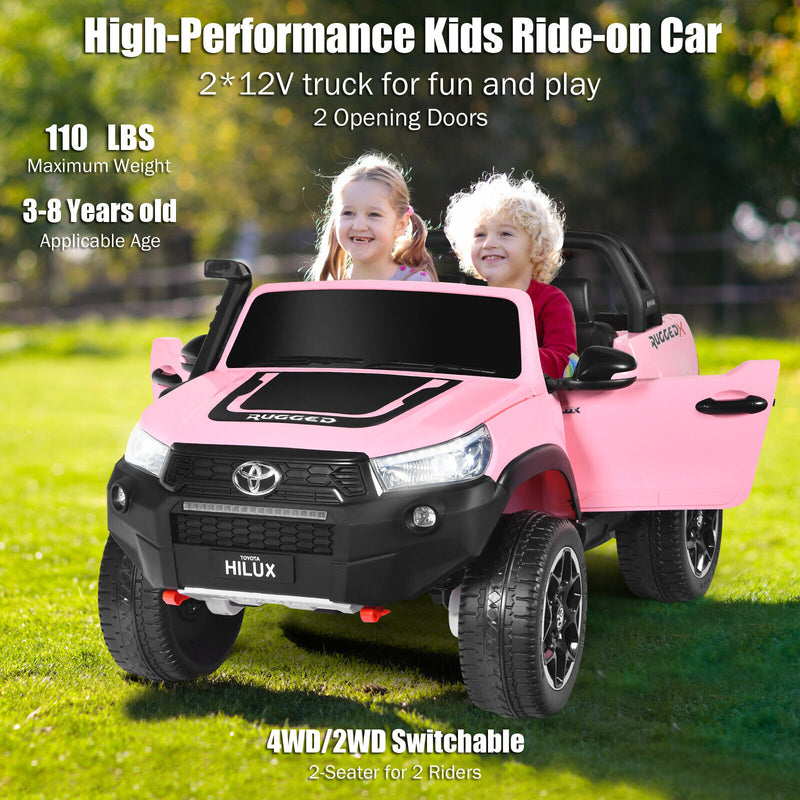 2-Seater Toyota Hilux Ride On Truck Car with Remote Control - Pink
