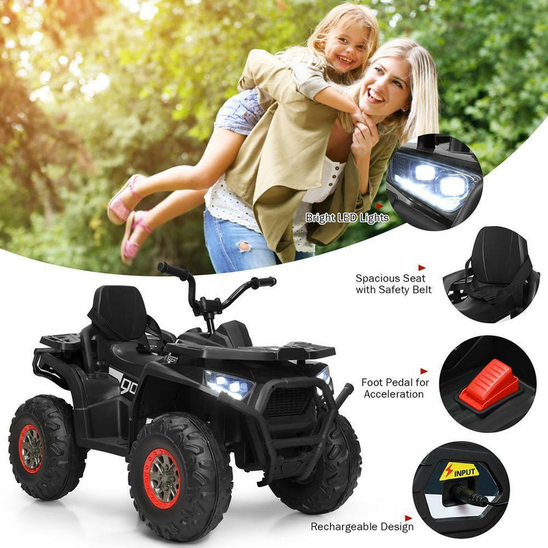 Kids Ride-On Toy Vehicle Quad ATV 14" - Black, MP3 Player, LED Lights - Suitable for 3+ Years