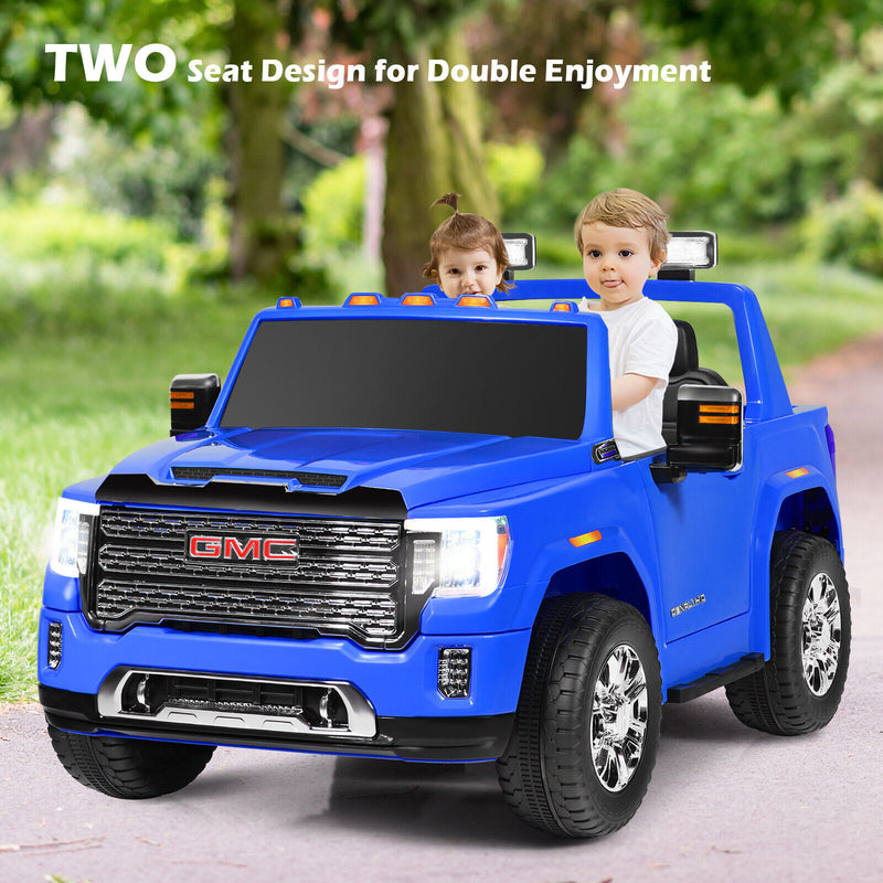 Licensed GMC 2-Seater Kids Ride On Truck with RC Control and Storage Box - Blue