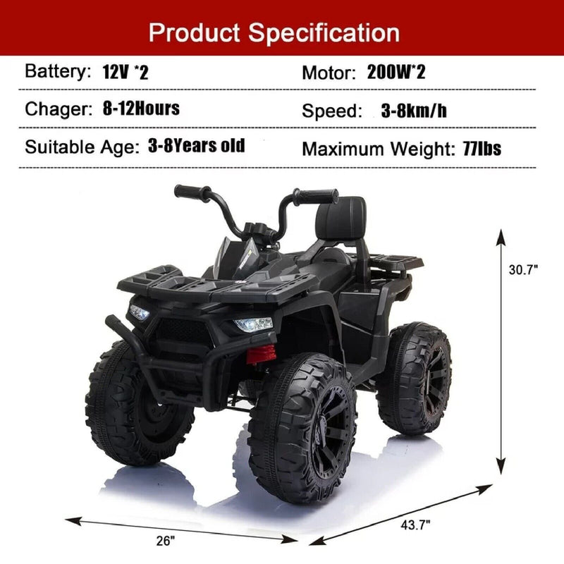 Miniyam 24V Electric ATV for Kids with LED Headlights - Black