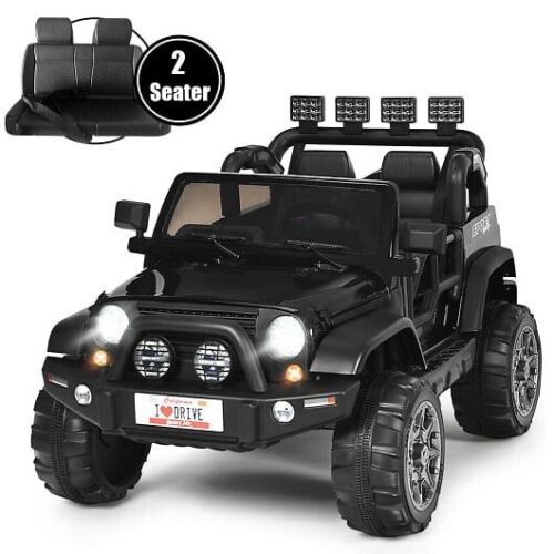 2-Seater Black Ride-On Truck with Remote Control and Storage Room - 12V