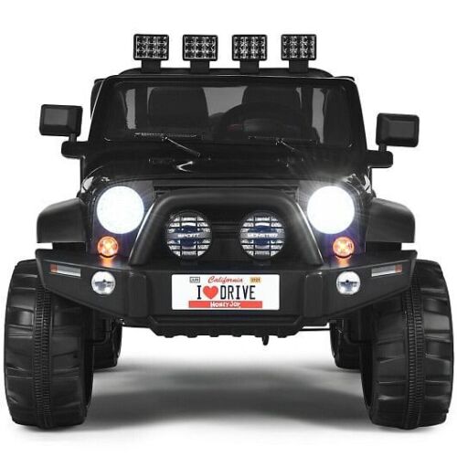 2-Seater Black Ride-On Truck with Remote Control and Storage Room - 12V