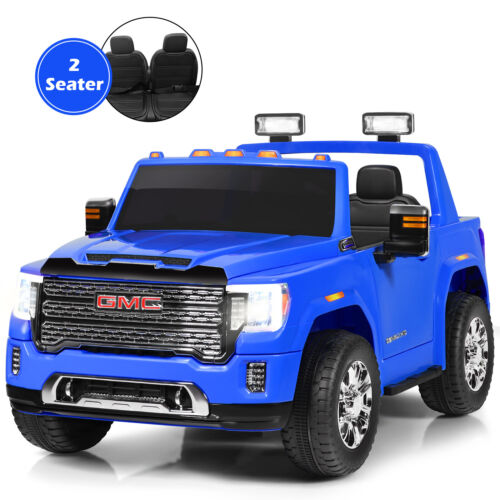 Licensed GMC 2-Seater Kids Ride On Truck with RC Control and Storage Box - Blue