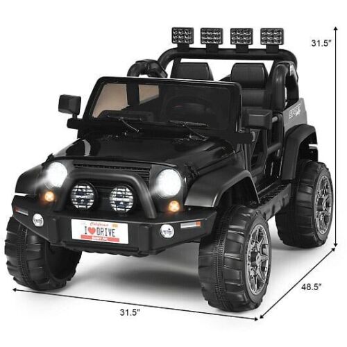 2-Seater Black Ride-On Truck with Remote Control and Storage Room - 12V