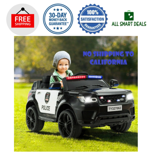 12V Electric Police Car for Kids with Rechargeable Battery, Music and Bluetooth Sounds
