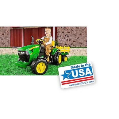 John Deere 12V Battery Powered Ride-On Tractor with Trailer for Kids