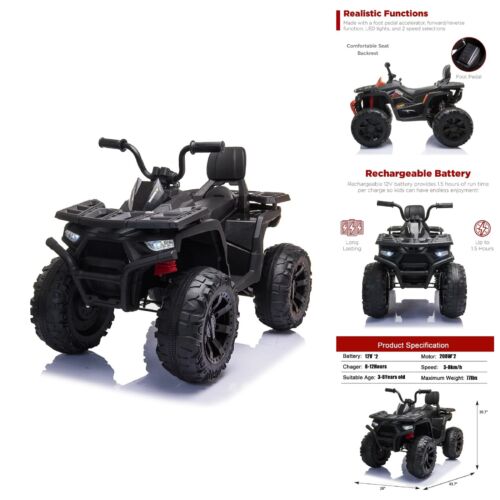 Miniyam 24V Electric ATV for Kids with LED Headlights - Black