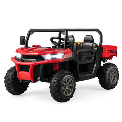 Red 2-Seater Kids Dump Truck with Dump Bed and Shovel for Outdoor Play