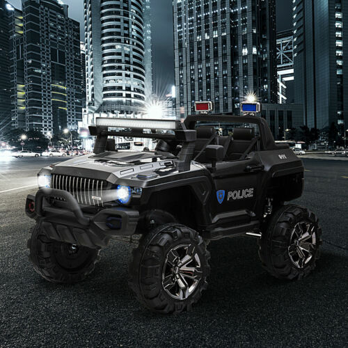 Police Truck RC Ride-On Car for Kids with Remote Control, LED Lights, and MP3 Player - Black