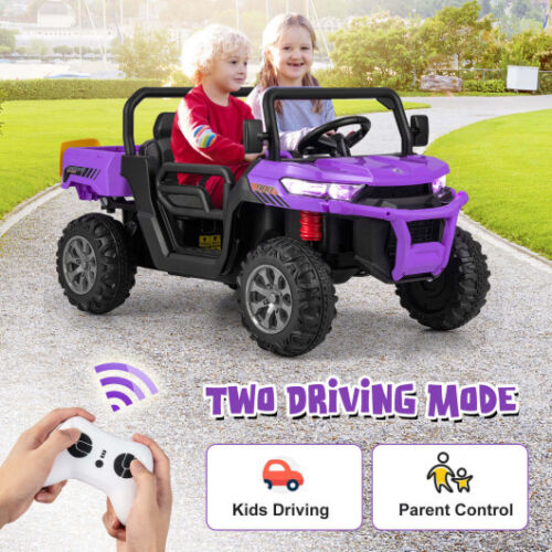 Sturdy 12V Children's Ride-On Pickup Truck Vehicle with Wireless Control and Double Seating - Violet