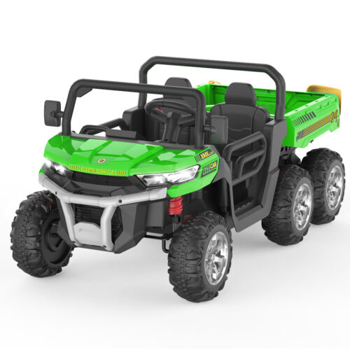 Green 2-Seat Dump Truck Ride-On Toy with 24V Battery Power and 6 Wheels for Kids