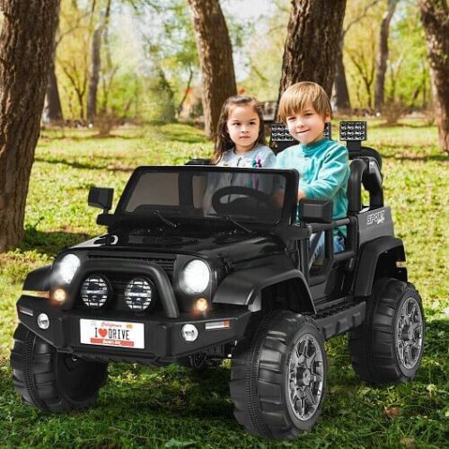 2-Seater Black Ride-On Truck with Remote Control and Storage Room - 12V