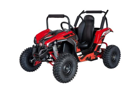 Red 48V 1000W UTV Children's Electric Three-Speed Single-Seat Brushless Roll Cage in a Vibrant Shade